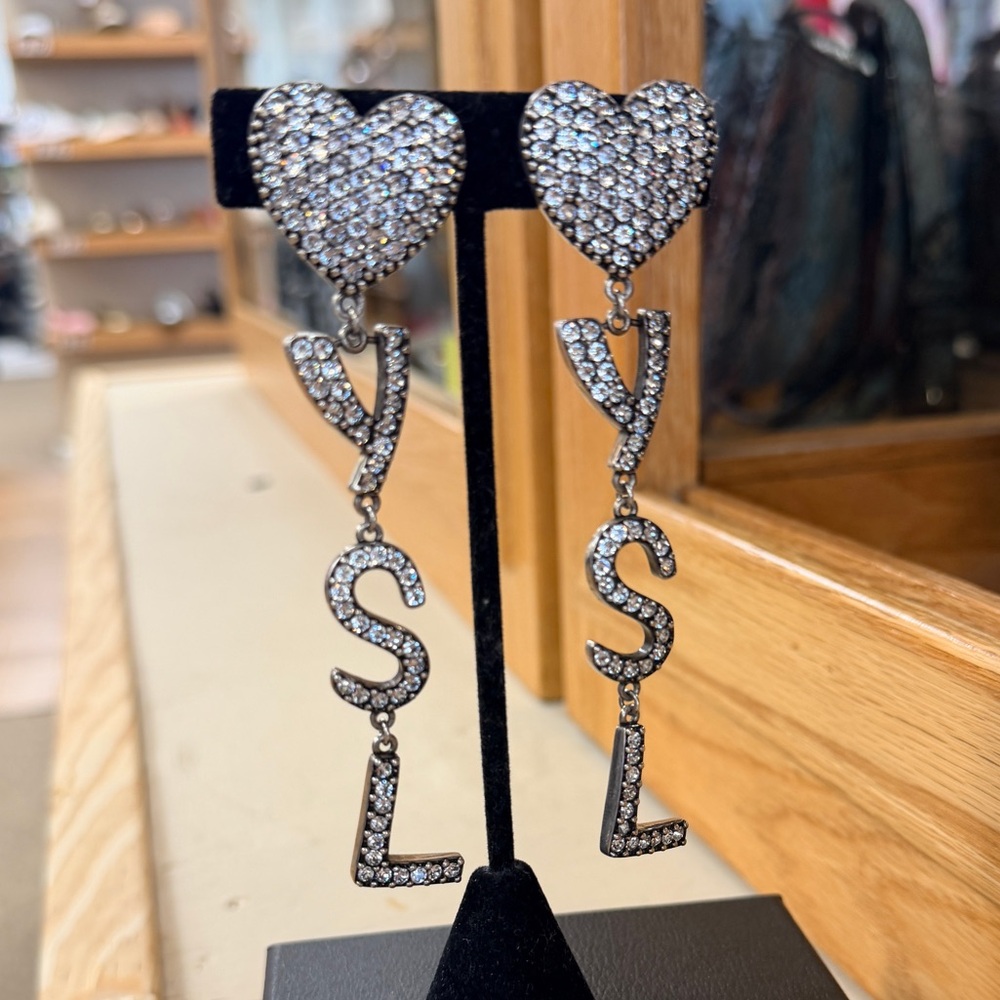 YSL Silver Heart Clip-On Earrings - Picture 2 of 5